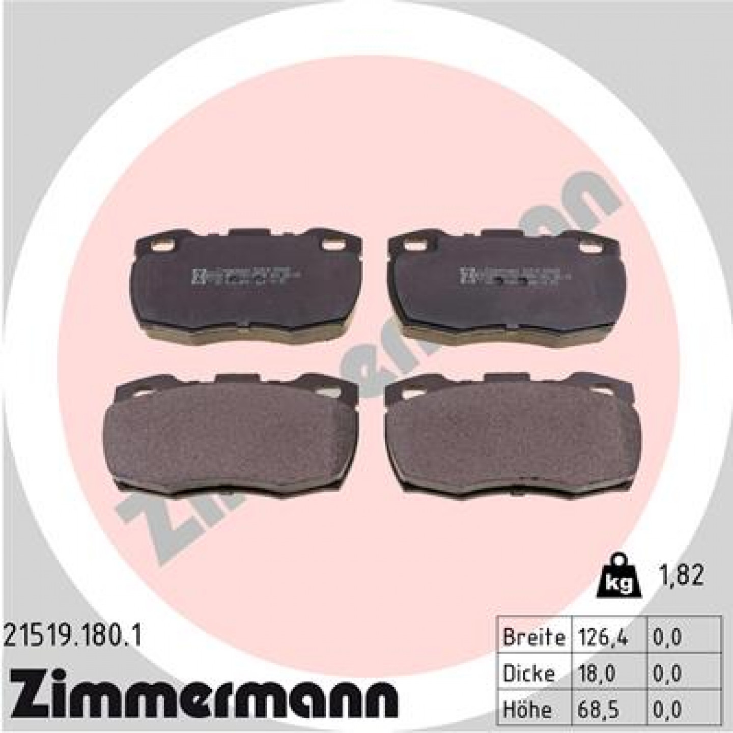 Kit de plaquettes de frein, frein à disque ZIMMERMANN 21519.180.1