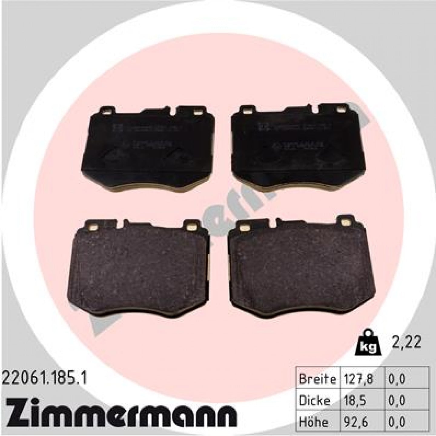 Sada brzdových destiček, kotoučová brzda ZIMMERMANN 22061.185.1
