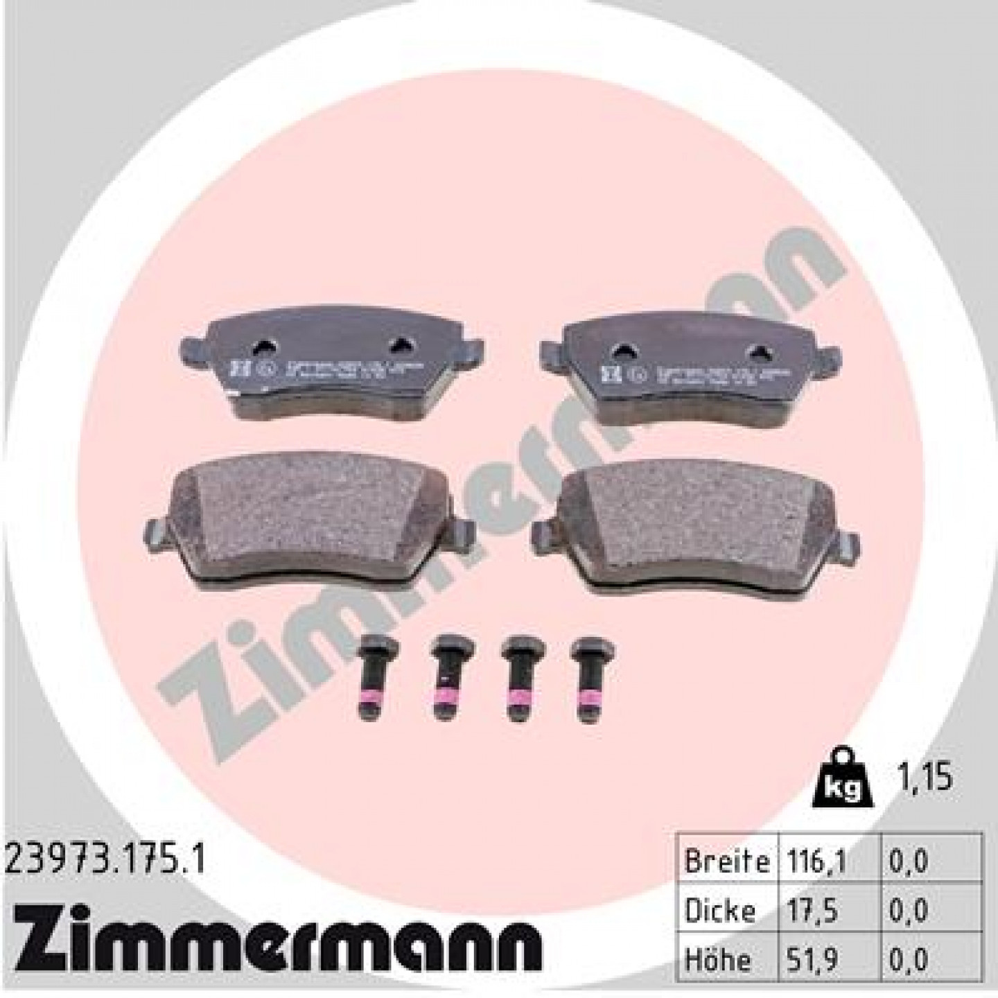 Sada brzdových destiček, kotoučová brzda ZIMMERMANN 23973.175.1