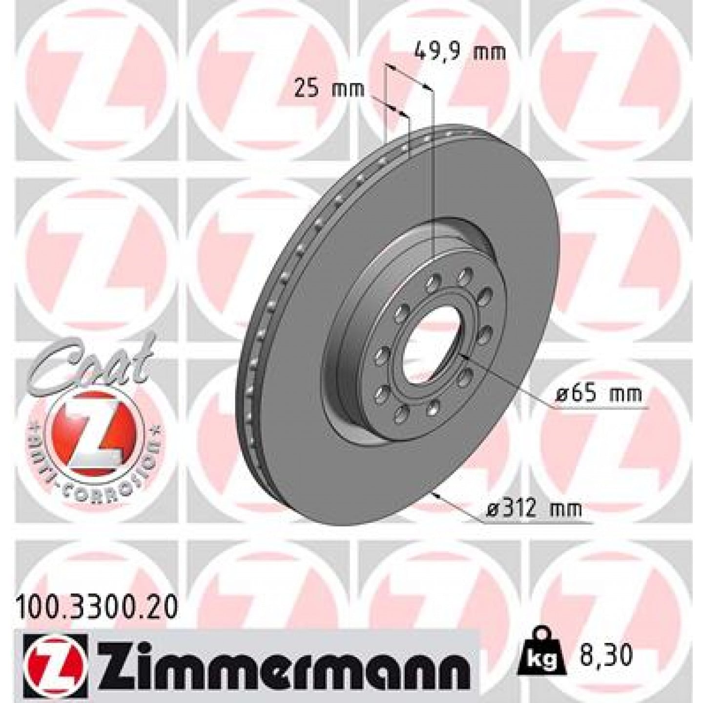 Bremseskive ZIMMERMANN 100.3300.20