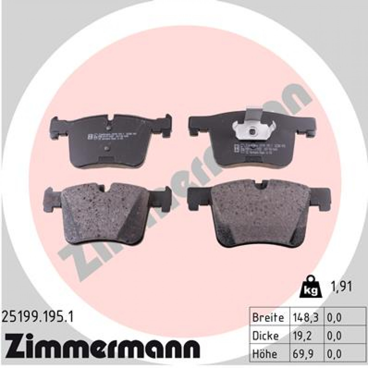 Sada brzdových destiček, kotoučová brzda ZIMMERMANN 25199.195.1
