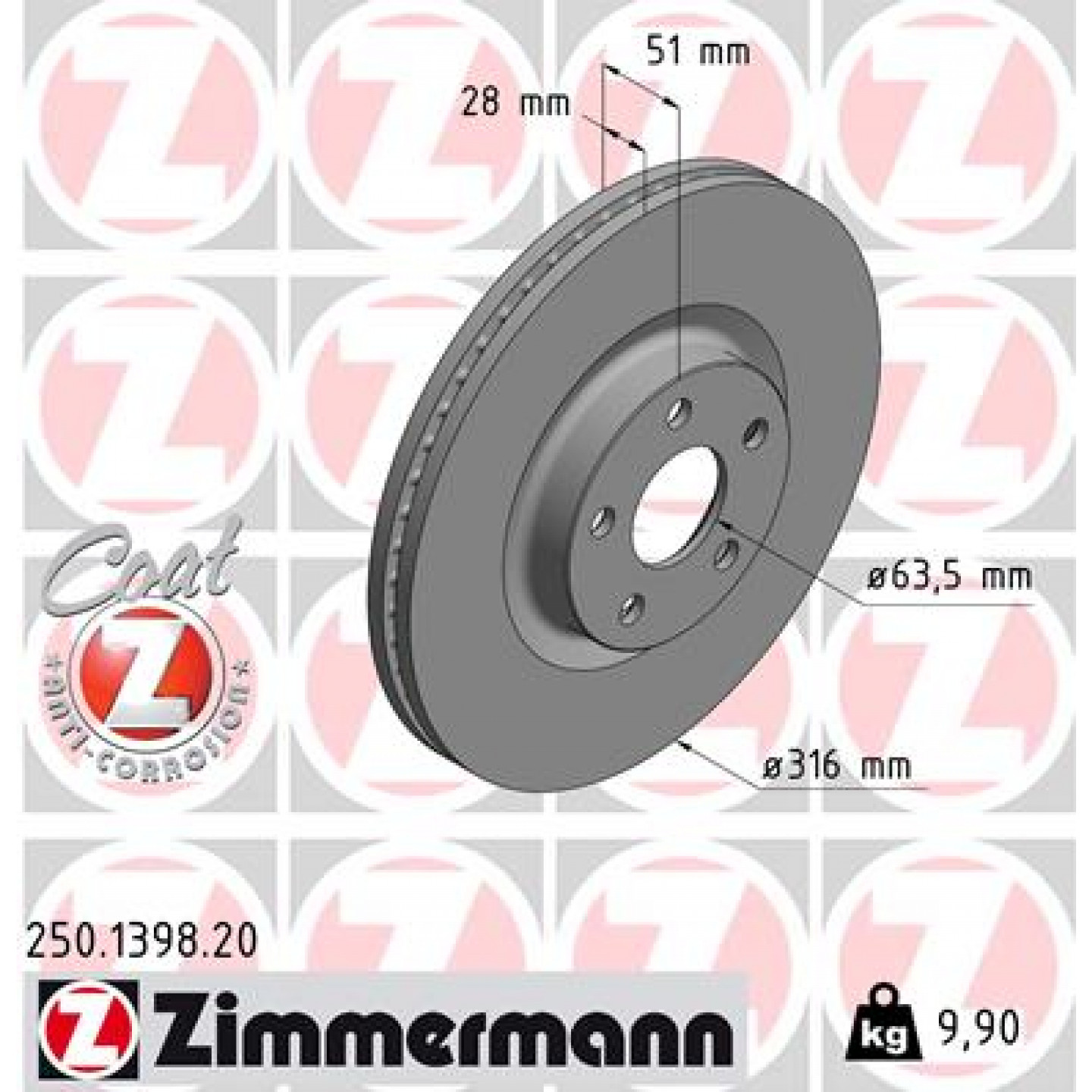 Bremseskive ZIMMERMANN 250.1398.20