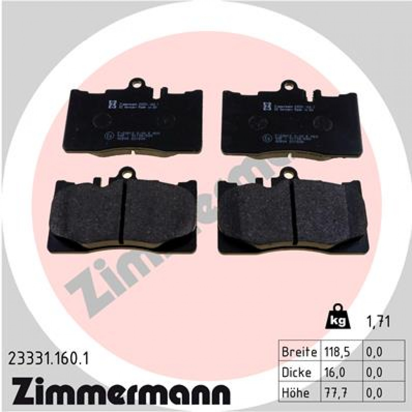 Bremseklodser ZIMMERMANN 23331.160.1