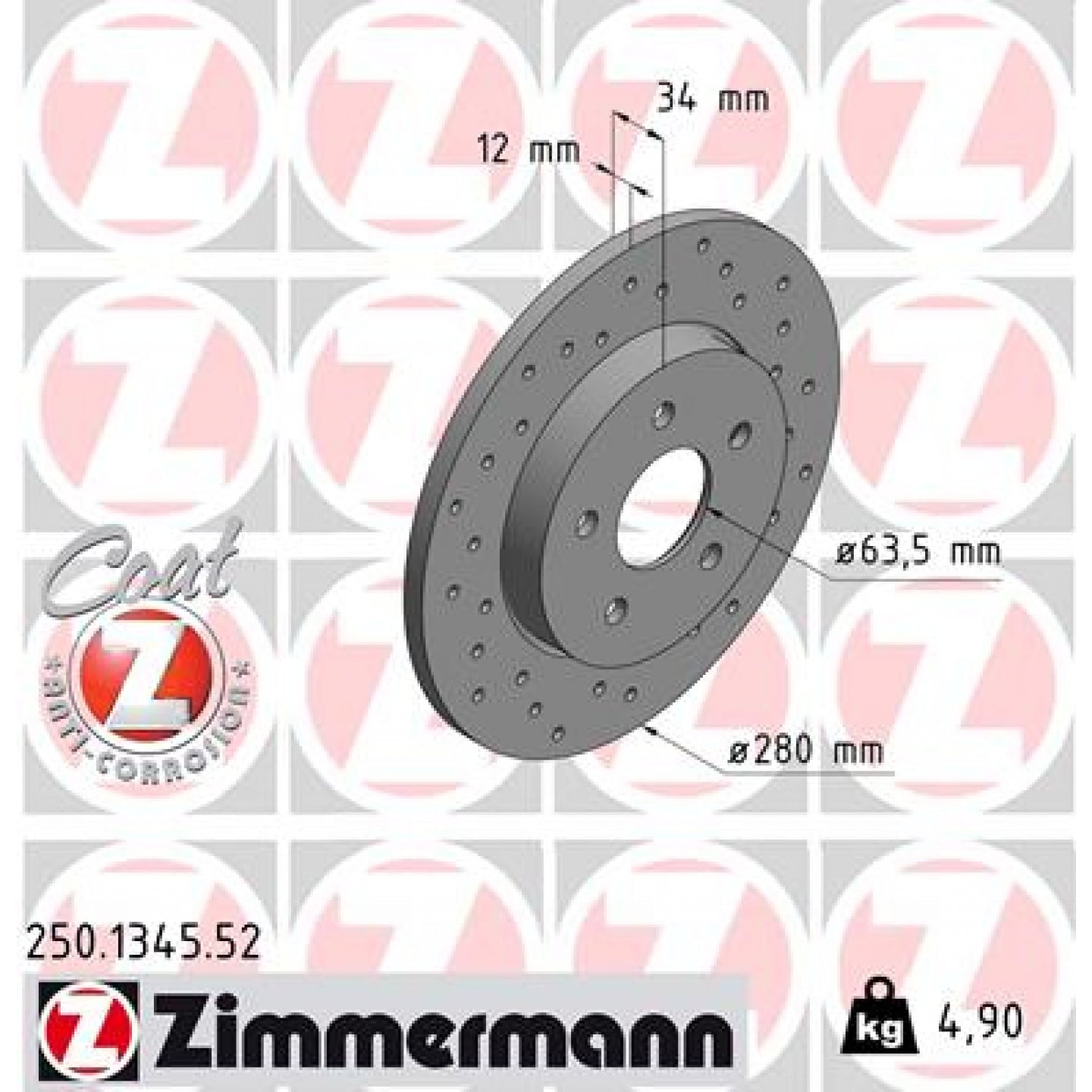 Bremseskive ZIMMERMANN 250.1345.52