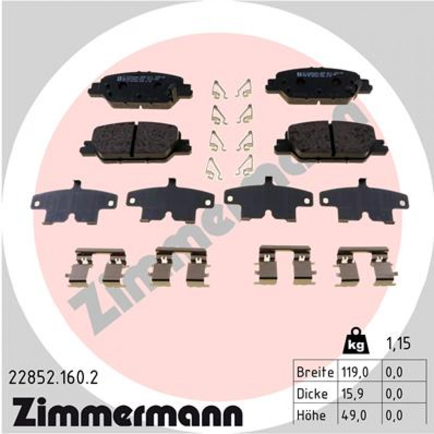 Bremseklodser ZIMMERMANN 22852.160.2