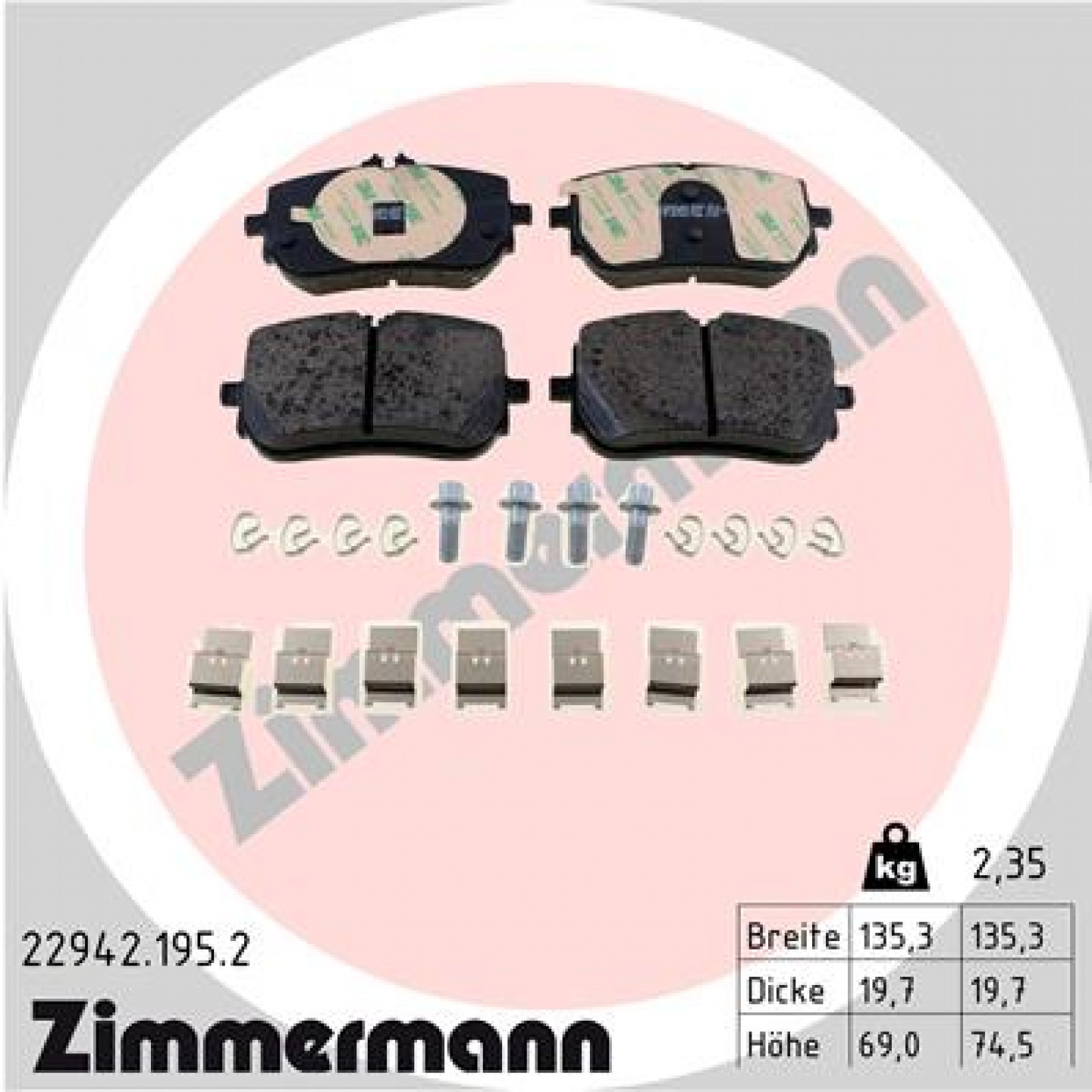 Bremseklodser ZIMMERMANN 22942.195.2