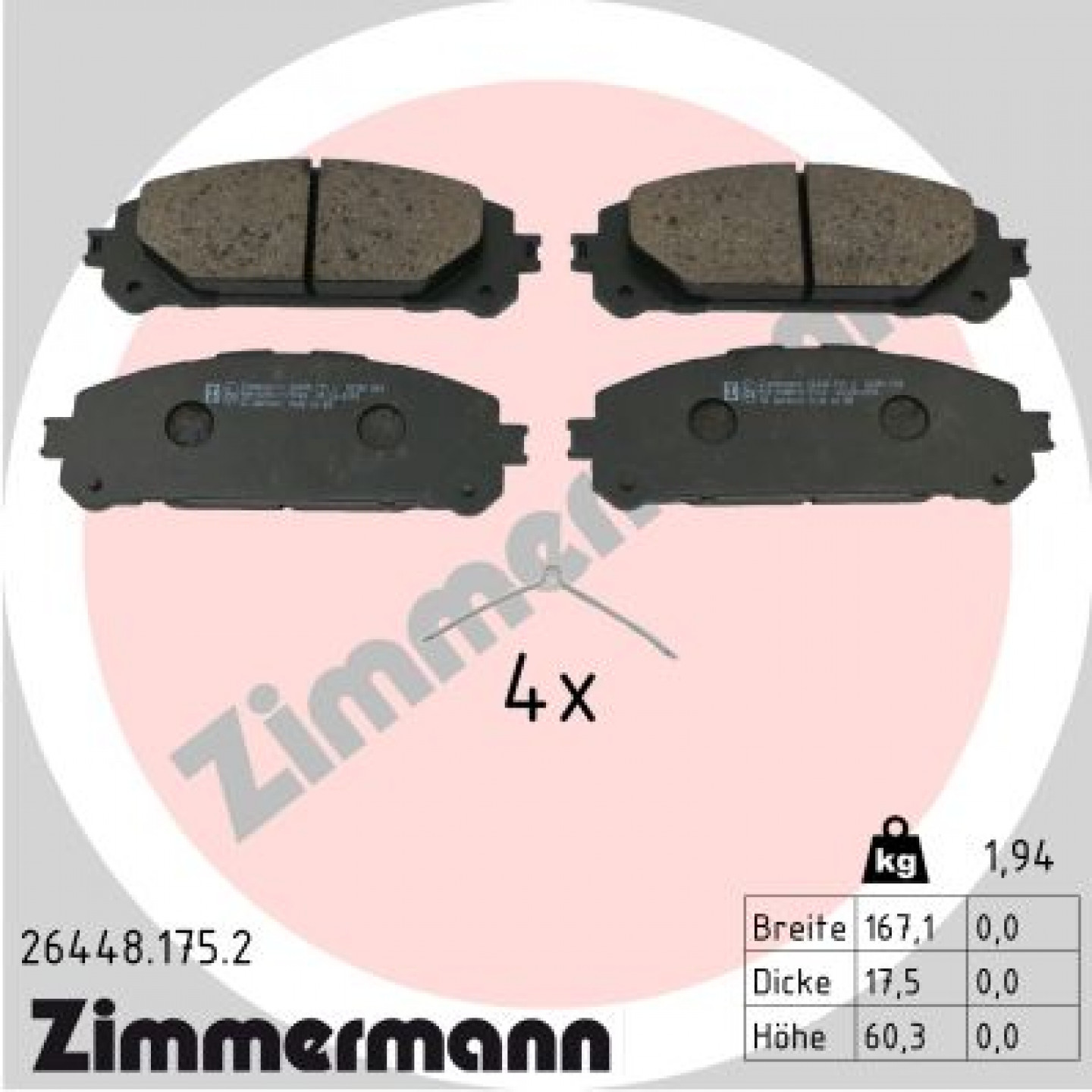 Kit pastiglie freno, Freno a disco ZIMMERMANN 26448.175.2