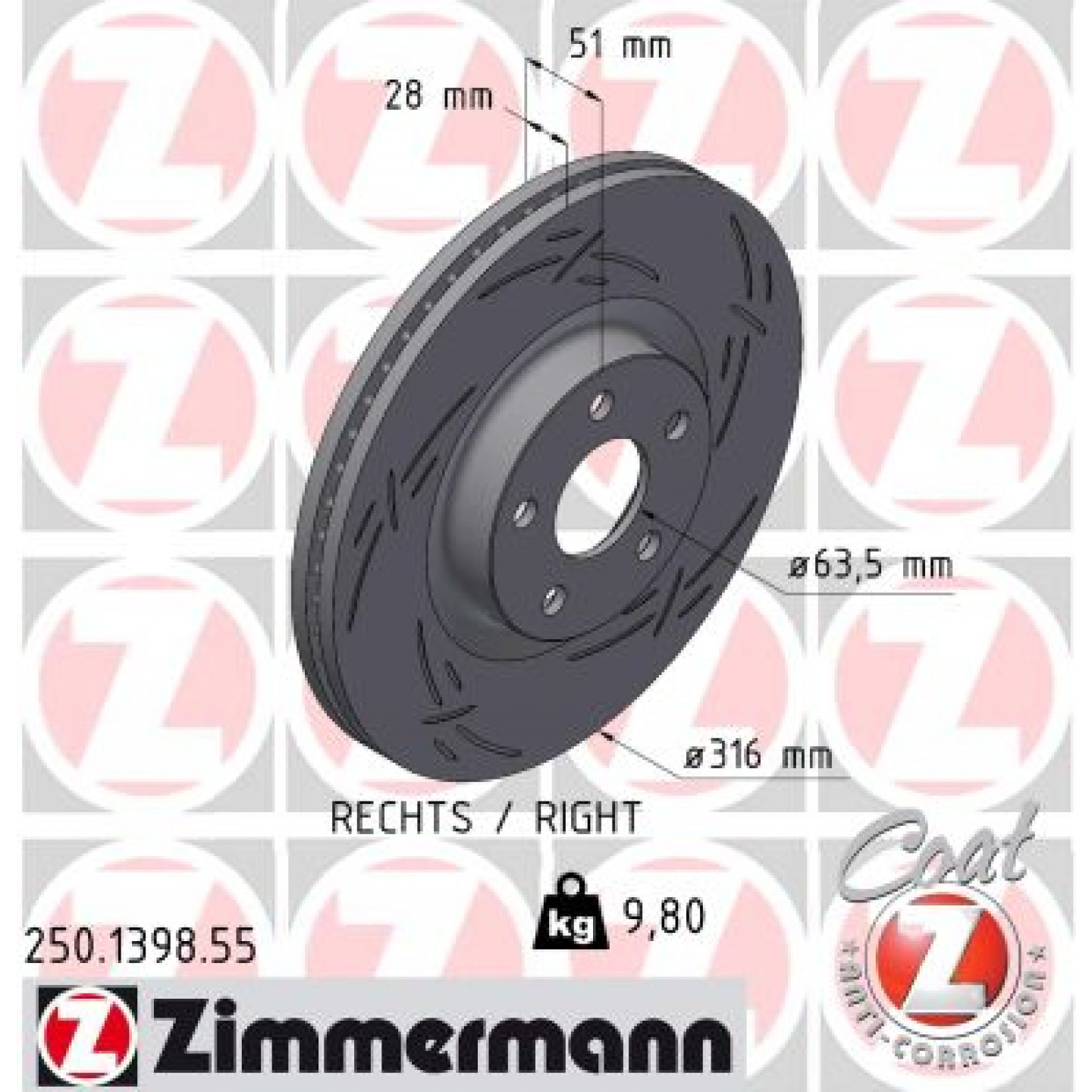 Disque de frein ZIMMERMANN 250.1398.55