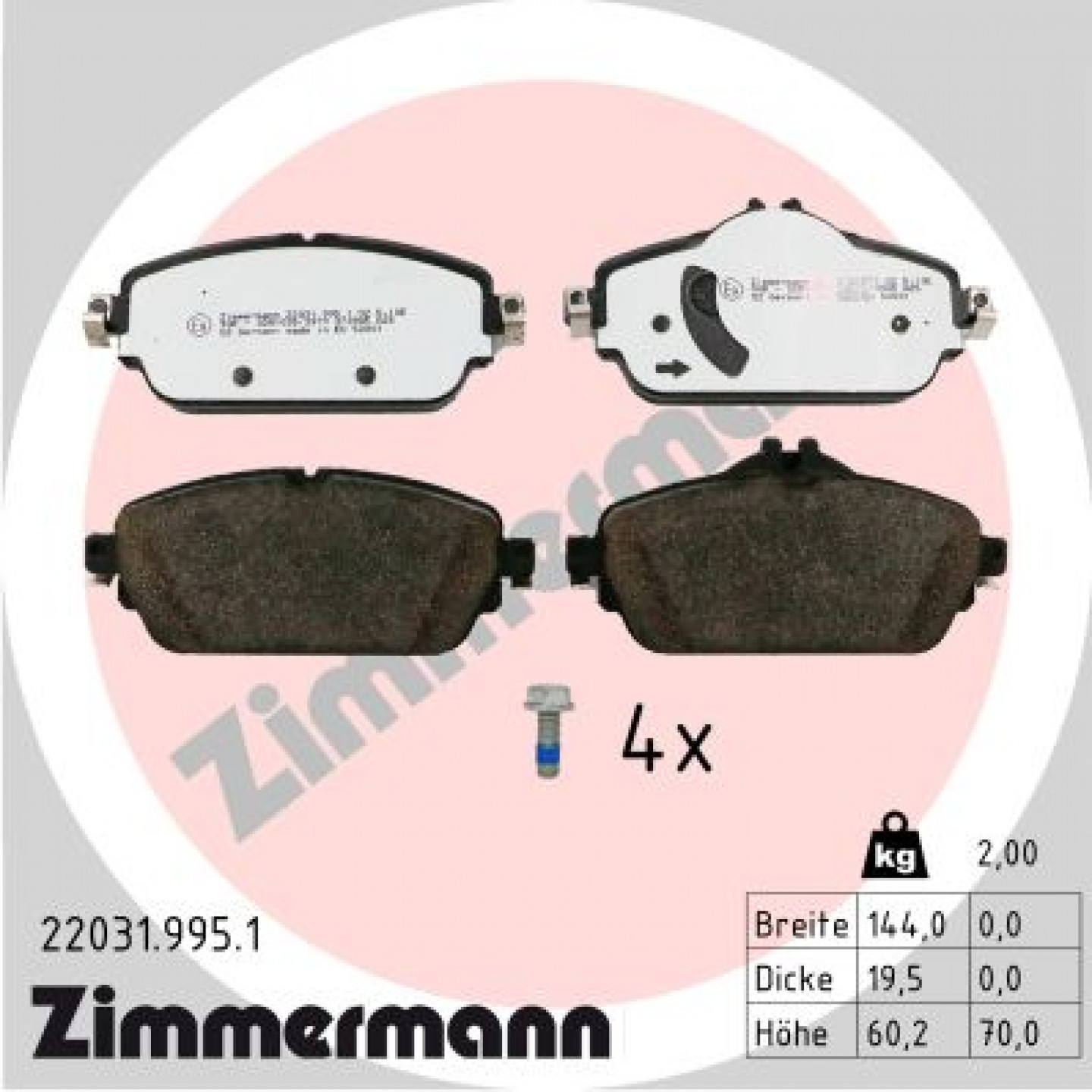 Kit pastiglie freno, Freno a disco ZIMMERMANN 22031.995.1