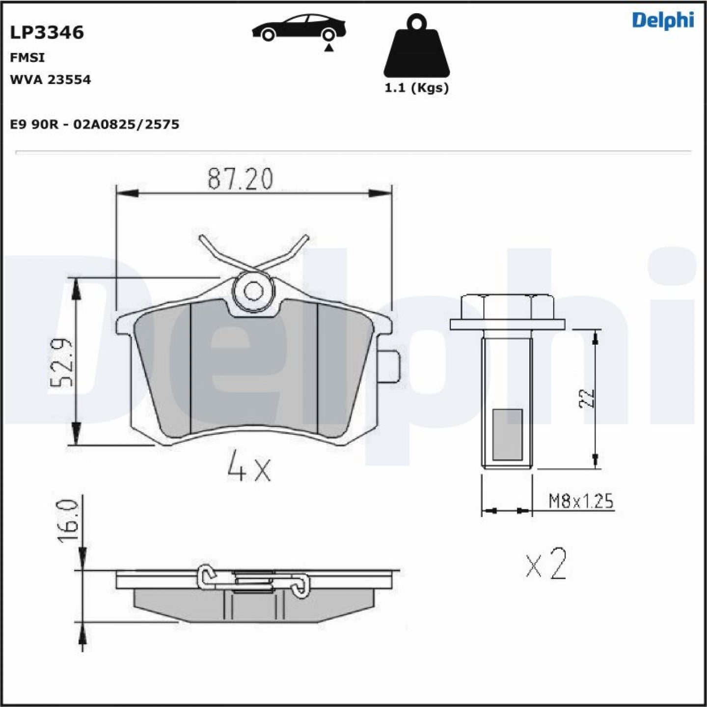 Kit de plaquettes de frein, frein à disque DELPHI LP3346