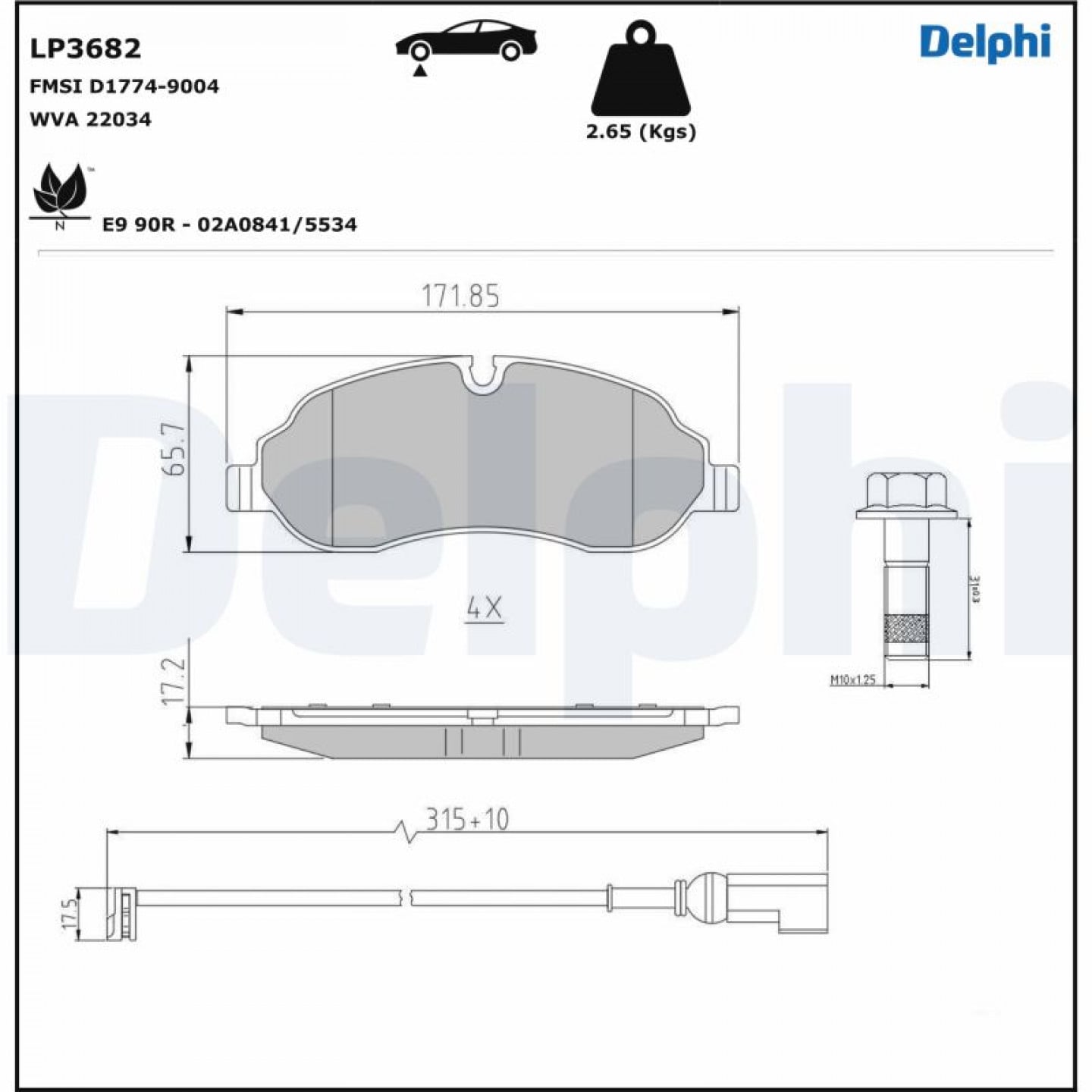 Kit pastiglie freno, Freno a disco DELPHI LP3682