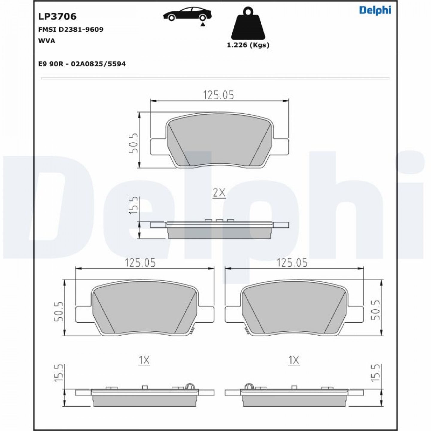 Kit de plaquettes de frein, frein à disque DELPHI LP3706