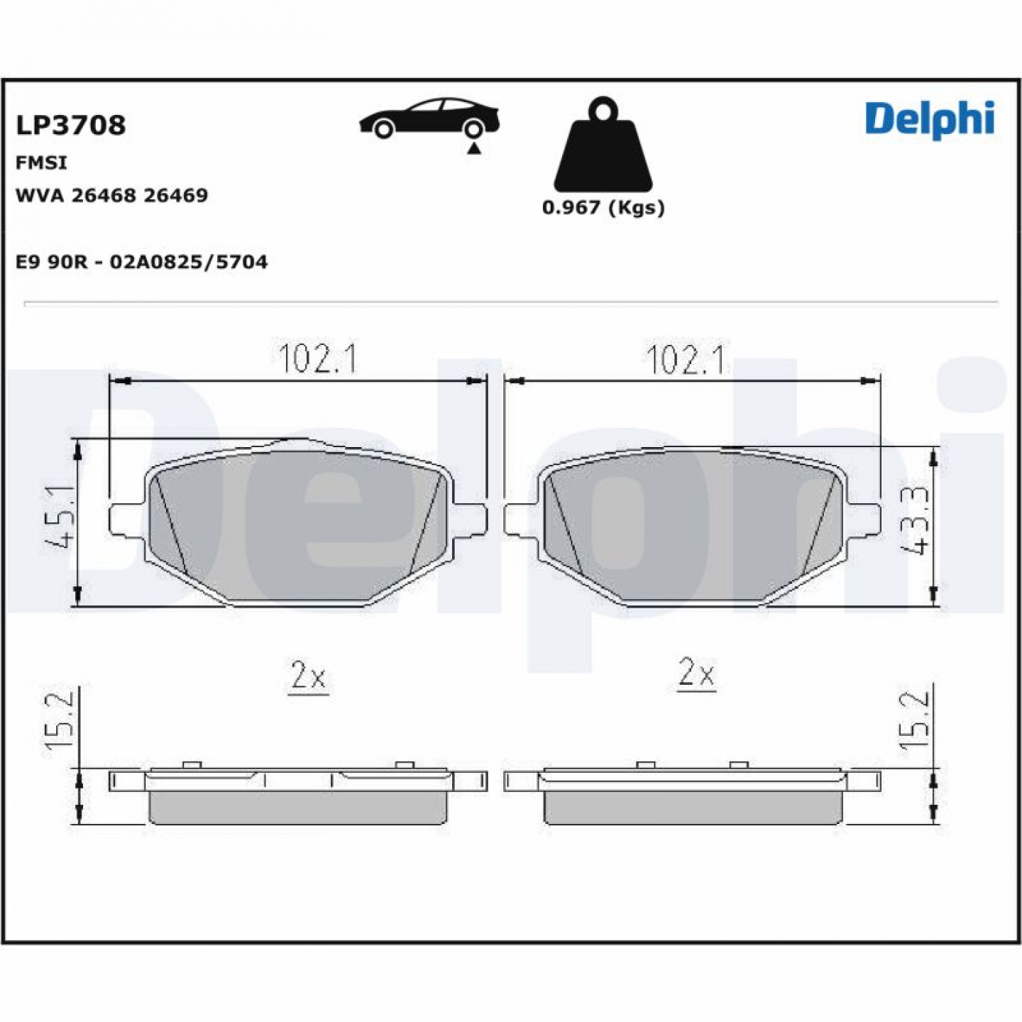 Kit de plaquettes de frein, frein à disque DELPHI LP3708