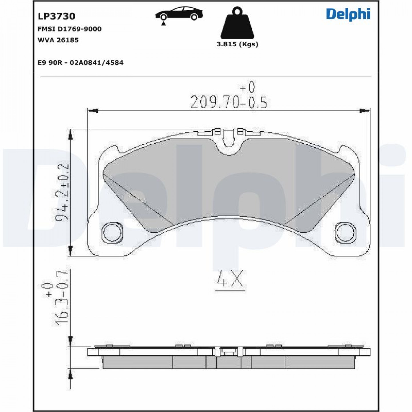 Kit pastiglie freno, Freno a disco DELPHI LP3730