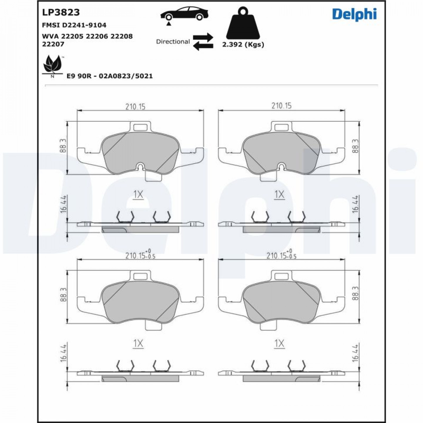 Kit de plaquettes de frein, frein à disque DELPHI LP3823