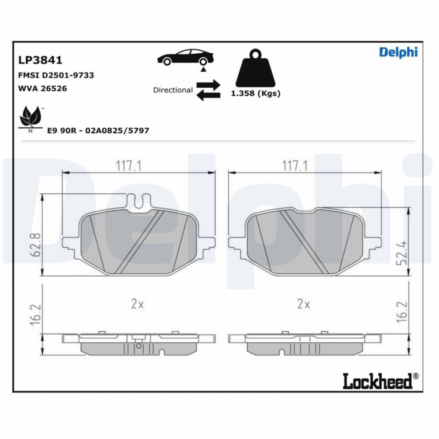 Kit de plaquettes de frein, frein à disque DELPHI LP3841