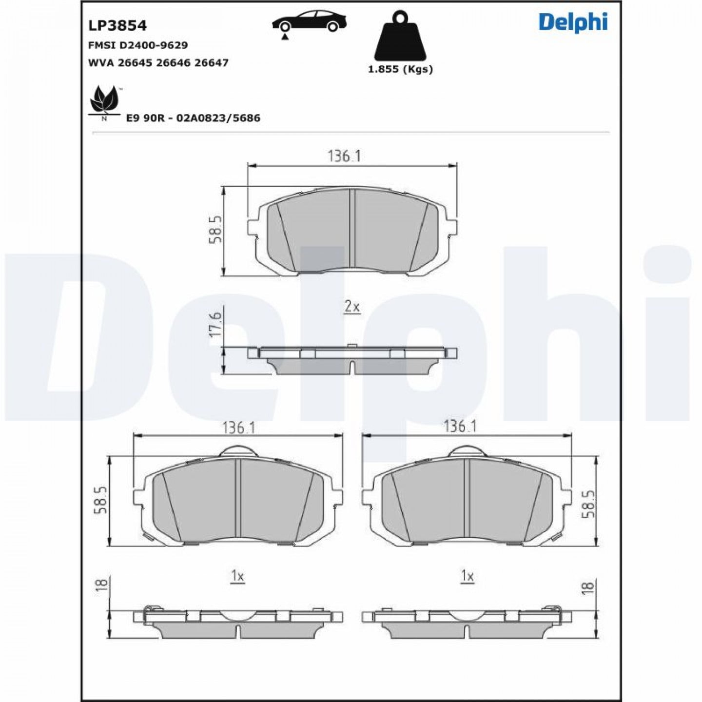 Kit pastiglie freno, Freno a disco DELPHI LP3854