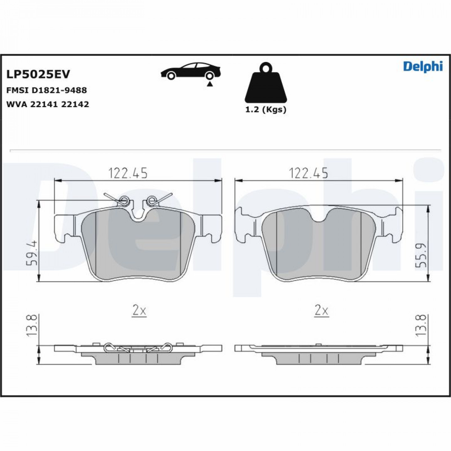 Kit de plaquettes de frein, frein à disque DELPHI LP5025EV