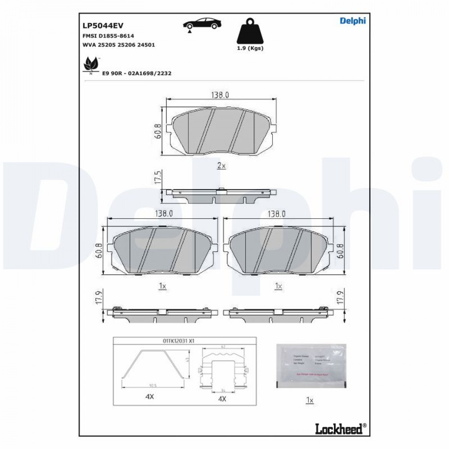 Kit pastiglie freno, Freno a disco DELPHI LP5044EV
