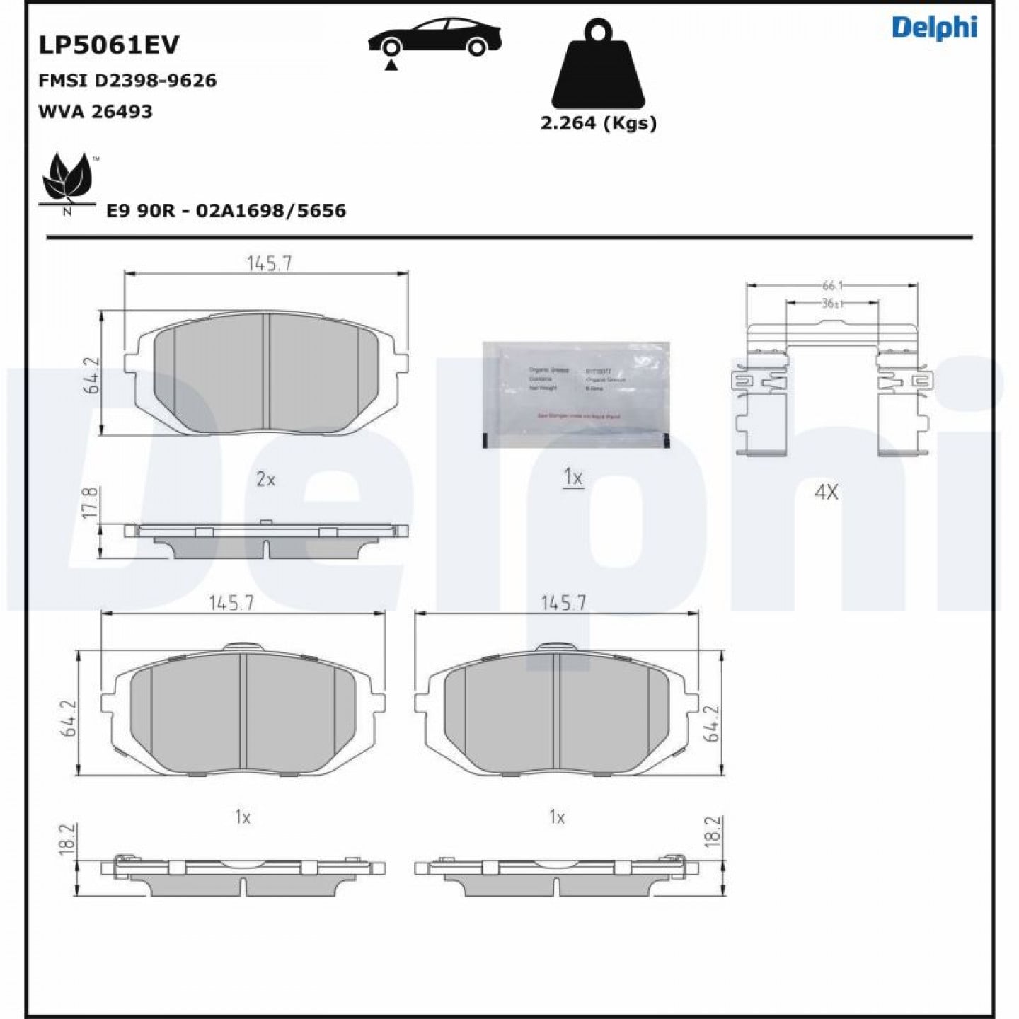 Kit de plaquettes de frein, frein à disque DELPHI LP5061EV