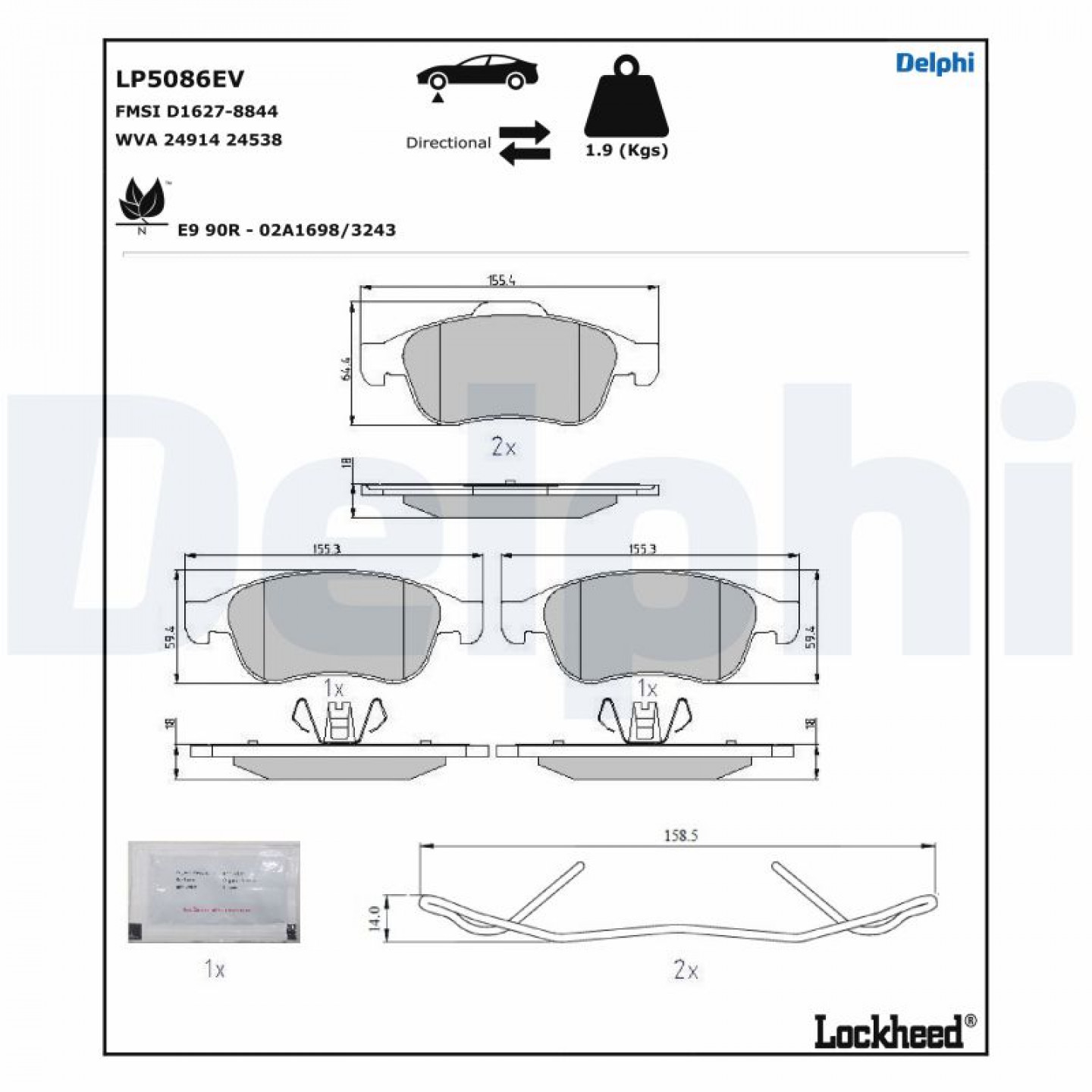 Kit de plaquettes de frein, frein à disque DELPHI LP5086EV