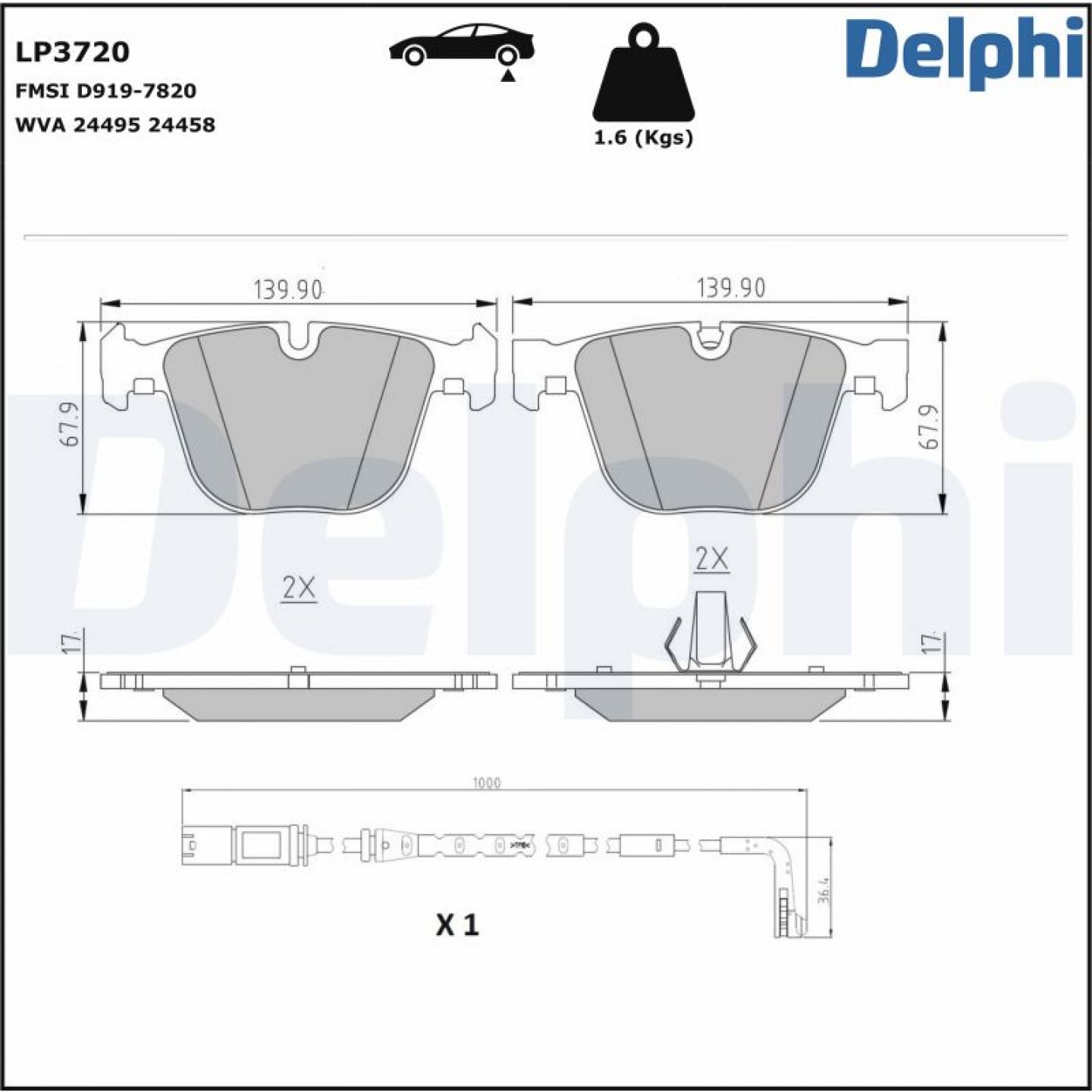 Kit de plaquettes de frein, frein à disque DELPHI LP3720