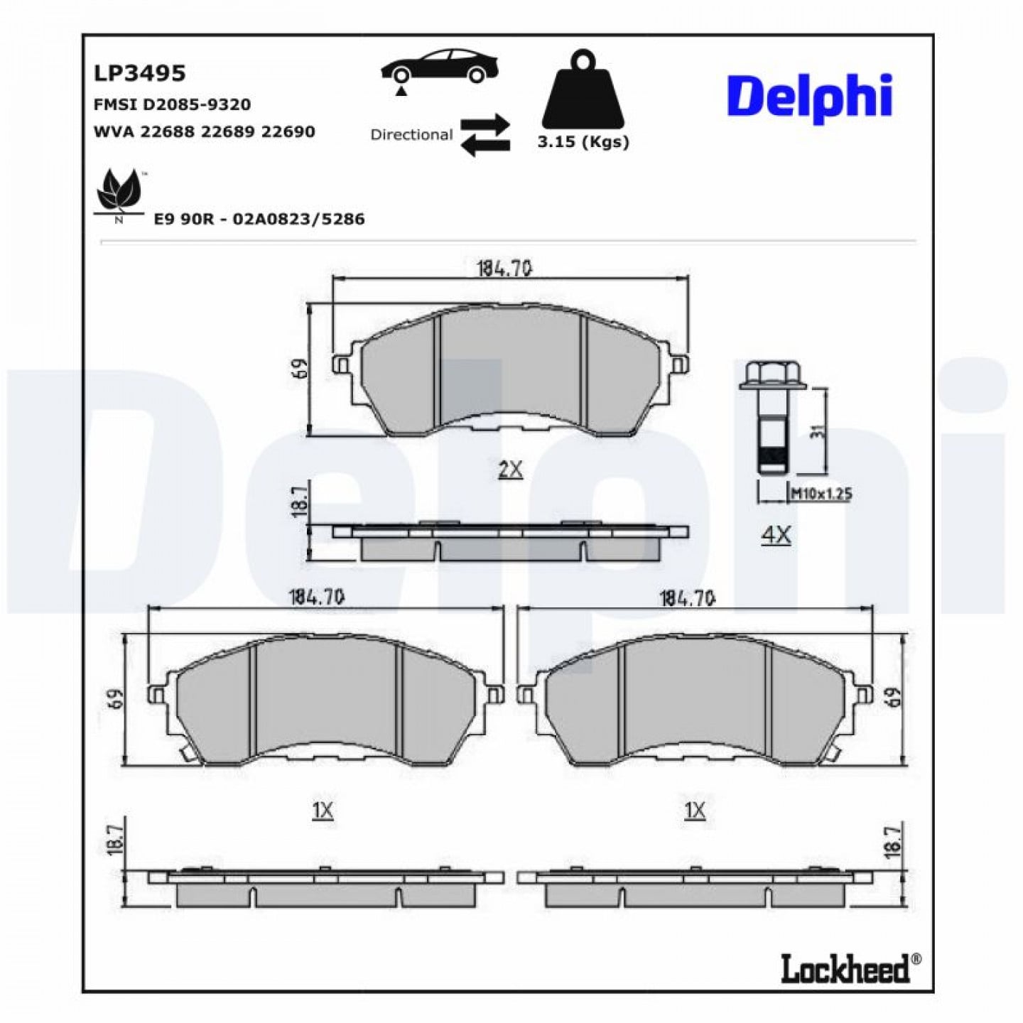 Kit de plaquettes de frein, frein à disque DELPHI LP3495