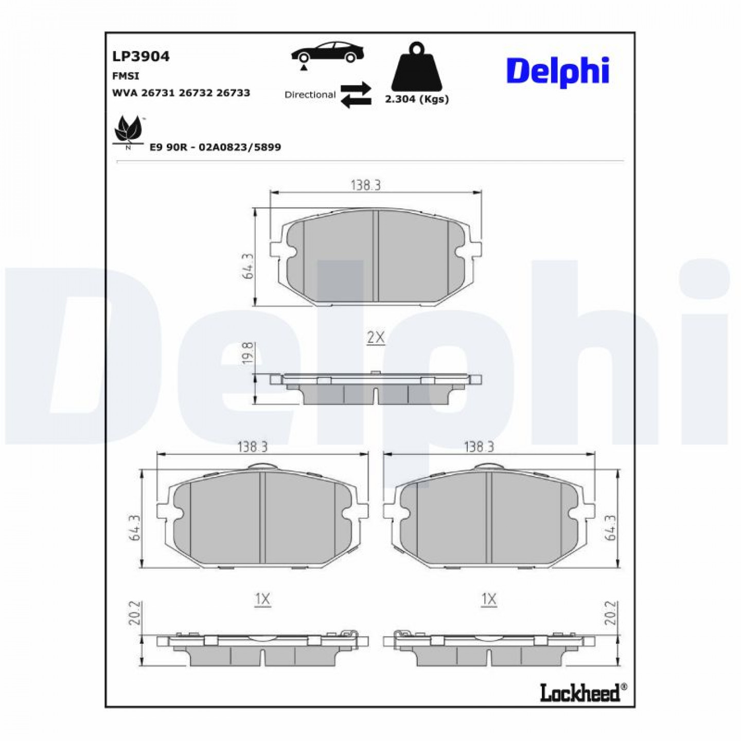 Kit pastiglie freno, Freno a disco DELPHI LP3904