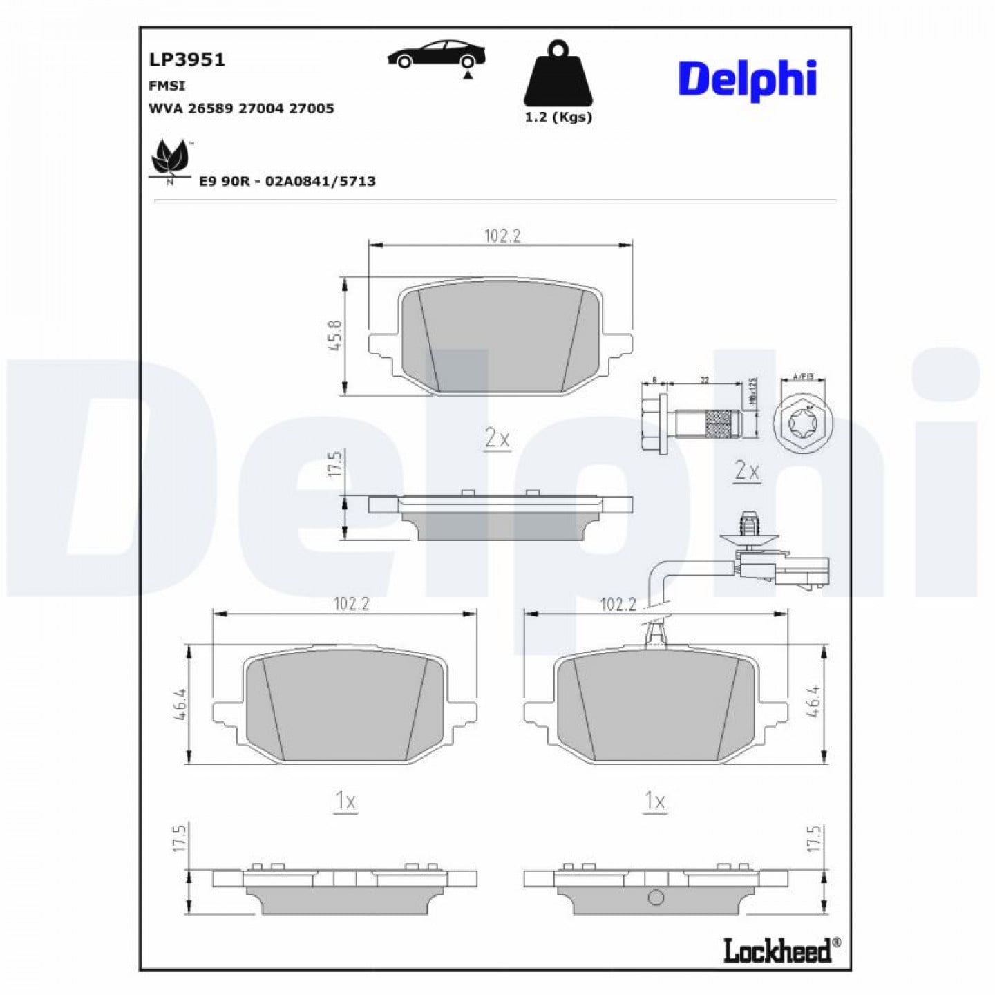 Kit de plaquettes de frein, frein à disque DELPHI LP3951