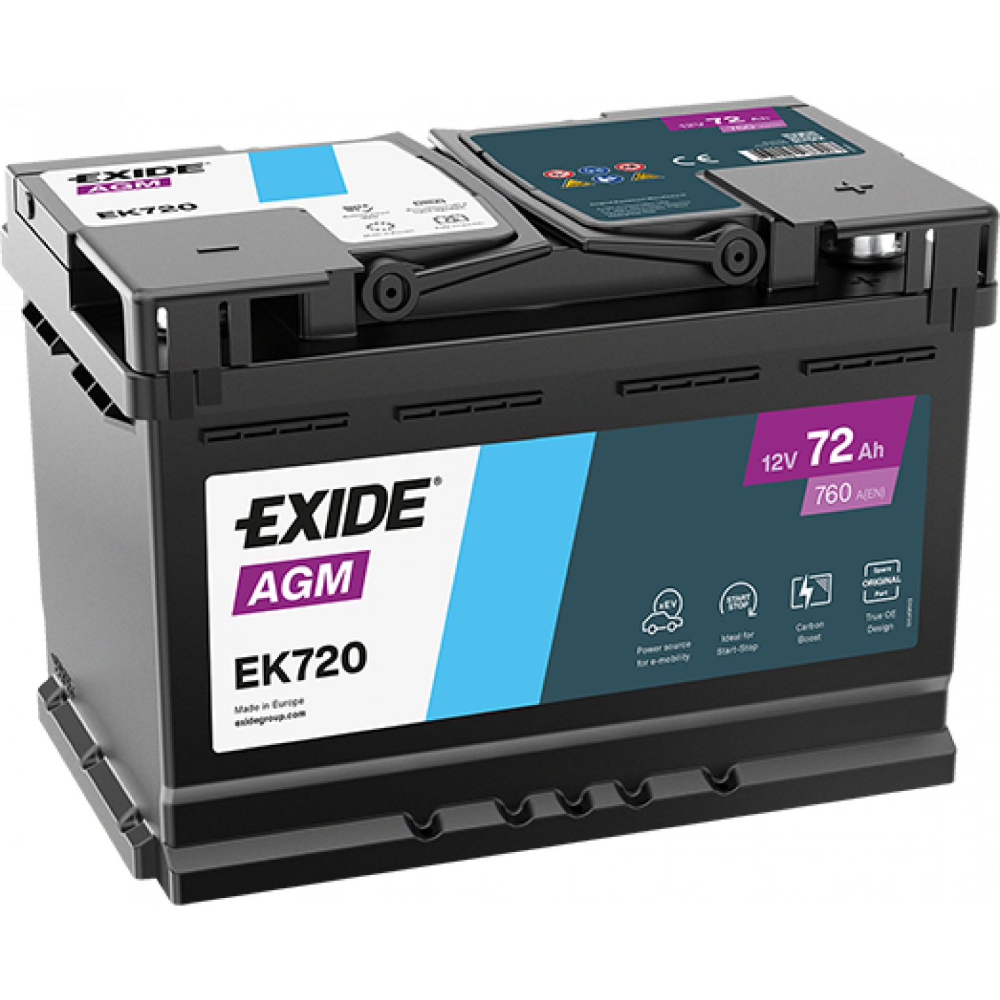 Aki＊•°・ Akumuliatorius EXIDE AGM EK720 72Ah 760A - Trodo.lt