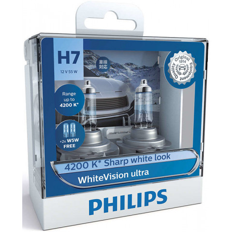Ampoule halogène PHILIPS WHITEVISION ULTRA 12V H7 55W 2X