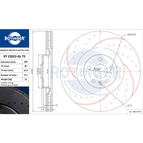 ROTINGER Set Di 2 Dischi Freno Posteriori Con Rivestimento Anticorrosione – Diametro 320mm, Spessore 12mm, Altezza 40,5mm – Sostituzione OE 6799383, 34216799