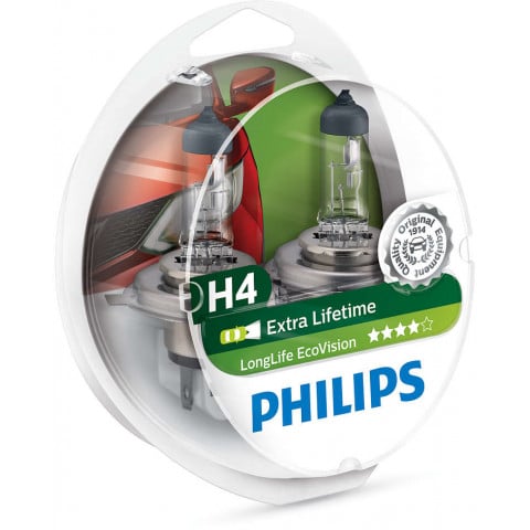 Bombilla halógena PHILIPS LONGLIFE ECOVISION 12V H4 60/55W X2