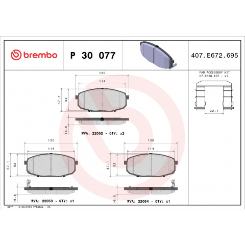 Brake Pad Set, disc brake BREMBO P 30 077- Trodo.com